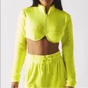 NWT Small Adidas Jeremy Scott Velour Bustier Bra Track Jacket Top - Neon Yellow
