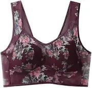 2024 New Ice Silk Lace Cooling Comfort Bra, Ice Silk Cooling Bra, Seamless Sports Bra, Wireless Push Up Bra for Older Women Purple XL (40kg-47kg)
