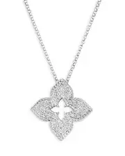 Roberto Coin 18K White Gold Venetian Princess Diamond Flower Pendant Necklace, 17