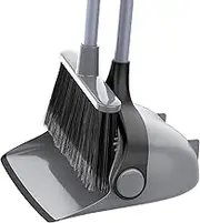 MR.SIGA Broom and Dustpan Set with Long Handle, Upright Broom and Dustpan Combo for Floor Cleaning, Lobby Broom with Adjustable Handle, Gray