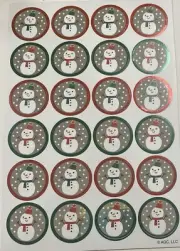 Christmas Stickers, 1 Sheet, 24 Snowmen, Round Foil