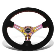 NRG Reinforced 35cm 3"Deep Dish Neo Chrome Spoke Suede Red Stitch Steering Wheel