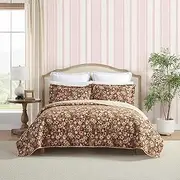 [Laura Ashley] Twin Quilt Set, Reversible Cotton Bedding with Matching Sham, Lightweight Home Decor for All Seasons (Marta Brown, Twin)