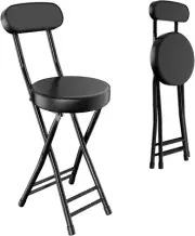 Cushioned Padded Folding Stool,23.6-Inch Counter Height Bar Stool,Portable Foldi