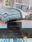 Cynthia Rowley Bedding 3 Piece Full/Queen Size Duvet Set Round Aqua Medallion