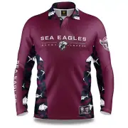 NRL Long Sleeve Reef Runner Fishing Polo Shirt - Manly Sea Eagles - YOUTH