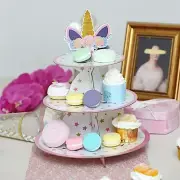 15-Inch tall 3 Tier Assorted Centerpiece Cake Cupcake Stand Set Unicorn Top