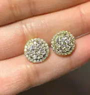 10k Real Yellow Gold Cluster Screw Back Stud Earring For Him Lab Grown Diamond