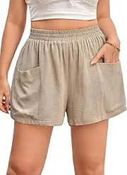 [Generic] Women's Plus Summer Elastic Waist Casual Workout Shorts with Pockets