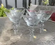 Set of 5 Sorbet/Cordial Glasses Etched with Leaves Made in Poland