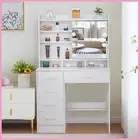 Vanity Dressing Table With LED Lighted Mirror 6 Shelves 5 Drawers Makeup Desk