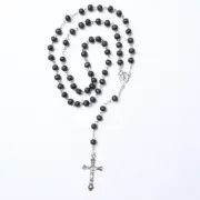 50cm Scented Rosary Beads Black/Silver w/ Crucifix Religious Christian Catholic