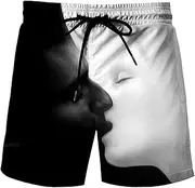[Generic] Mens Active Shorts White Pattern 3D Printed Shorts Summer Loose Beach Pants Fashion Casual Shorts for Men Soccer Shorts Men
