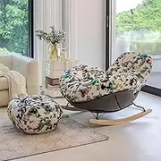 OWELLK Rocking Chair with Ottoman Comfy Reading Chair Oversized Reclining Chair Upholstered Accent Chairs for Living Room Bedroom(H3)