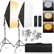 YISITONG Softbox Lighting Kit 2X 85W 3200K-5600K Bi-Color Dimmable LED Softbox with Adjustable Light Stand for Photography Portraits Fashion Advertising Photo Shooting YouTube Video