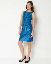 Stunning TAHARI Sleeveless Waist Accent Dress 100% Cotton Azure Blue US Size 8
