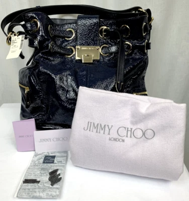 NWT Originally $1,895 Jimmy Choo Ramona Bag in Navy Crinkle Patent Leather