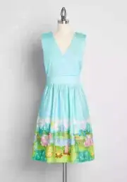 ModCloth X Care Bears Blue Camping Next-Level Adorable Fit & Flare Dress L