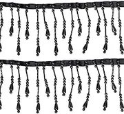 GORGECRAFT 2 Yards Pearl Beaded Lace Trim 3 Inch Wide Black Beaded Lace Ribbon Sewing Clothing Edge Curtain Pearl Pendant Tassels Fringe Trimming for DIY Sewing Crafts Wedding Home Decoration