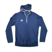 Adidas Pullover Shirt Mens Medium Hooded Quarter Zip Blue Recycled Polyester NEW