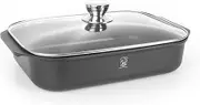 Frying Pan with Lid 34 cm Super Non-Stick Roasting Tins Roasting Pan Oven Pan Induction Cast Aluminium Rectangular Roasting Dish High-Quality Roasting Dish for Braising Grilling
