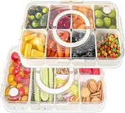 LUXEAR 2PC Divided Serving Tray with Lid and Handle Snack Box Charcuterie Container Dishwasher Safe Snack Platters Portable Clear Organizer for Fruits, Candy, Snacks, Picnic, Party&Travel