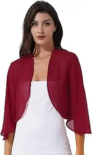 [Sinleey] Womens 3/4 Sleeve Sheer Shrug Open Front Bolero Cardigan Jacket Summer Chiffon Mesh Shawls Wraps