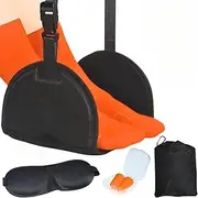 DULCE DOM Portable Airplane Footrest - Premium Memory Foam & Reinforced Hardboard Support Anti-Slip Adjustable Straps Compact Foldable Design for Plane, Train & Car Travel