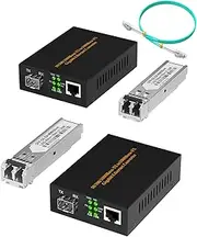 A Pair of Fiber to Ethernet Converter 1.25G/s Gigabit Ethernet Multi-Mode Media Converter with 2 Bidi SFP LC Modules, 10/100/1000Base-Tx to 1000Base-SX RJ45 to SFP Slot, Up to 550M