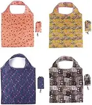 Reusable Shopping Bag, 4 Pack Foldable Grocery Bags Washable Shopping Tote Bags Foldable in a Pouch Eco Tote Polyester Shopping Bag for Daily Shopping Fits in Pocket Waterproof and Lightweight, Colors