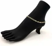 5mm FLAT ITALIAN CUBAN LINK CHAIN 10" ANKLE BRACELET 14K GOLD PLATED
