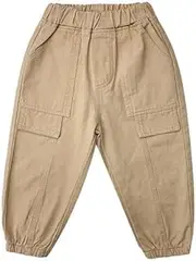 Toddler Girls Casual Pants Kids Elastic Waist Solid Color Pants Loose Pants with Pockets