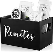 DRASTAR Remote Control Holder, TV Remote Holder, Remote Organizer Caddy for Table, Wooden Remote Box for Nightstand, Black Remote Caddy with 2 Slots
