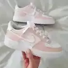 Air Force 1 Custom White Shoes Light Pink Outline Mens Womens Kids Sizes