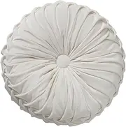 MOJUN Velvet Throw Pillow - Round, Pleated, Filled - Home Decorative Pillow for Couch, Chair, Bed, Car, Floor (White, 14inch)