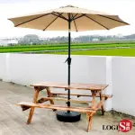 【LOGIS】五尺原木庭園桌椅含傘組(啤酒桌 戶外桌椅 烤肉桌 BBQ 露營桌)