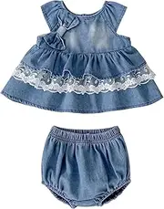 [HOOLCHEAN] Baby Girls Summer Denim Lace Top and Shorts 2pcs Set, Light Blue, 2-3 Years