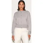 Ash Grey Compact Knit Button Through Cardigan, Ash Grey