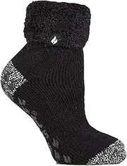 [HEAT HOLDERS] | SockShop | Ladies Original Lounge Slipper Socks | Winter Warm Thermal | With a Gripper Sole | TOG 2.34 | Bigfoot Size | Women's UK9-12 US10-13 | Queenstown Black