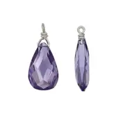 4 CZ Sterling Silver Flat Briolette Dangle Charm Earring Beads Amethyst #98355