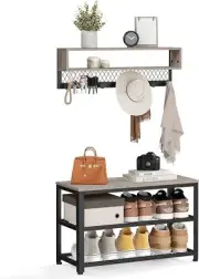 VASAGLE Coat Rack Shoe Bench Set, Hall Tree with Bench, Heather Greige