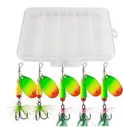 Bass Spinner Baits - Sequin Lures Kit with Feathered Hooks,5X Spinnerbait Crankbaits with Tackle Box, Fishing Accessories for Freshwater & Saltwater