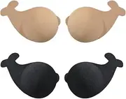 [FDEETY] 2 Pack Self Adhesive Invisible Push Up Bra Strapless Sticky Bras Reusable Silicone Nipple Bras