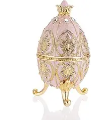 SUMTree Enameled Egg Jewlery Box, Decorative Hinged Jewelry Trinket Box with Sparkling Rhinestones, Unique Gift Ornament for Home Dresser Birthday Party, White