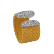 15 mm Flat Leather Citron 925 Silver White Rhodium White Zircon Ring