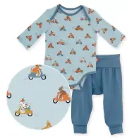 Magnetic Me Outfit Set Blue Long Sleeve Modal Bodysuit & Pants Dogs 0-3 Months