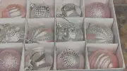 Silver and Powder Pink 12 Piece set Christmas Tree Ornaments 2" Shatter Proof