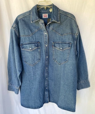 VTG 90s..LEVIS..WESTERN..PEARL SNAP..DENIM..SHIRT / BLOUSE..TOP..OVERSIZE..XL