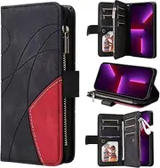[Czhwsm] Compatible for Case Google Pixel 6 Pro Flip Wallet Phone Cover with Bracket Card Holder Magnetic Stand Case+2X Tempered Glass Screen Protector-Black