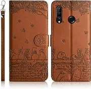 [Succtopy] Mobile Phone Case for Huawei P30 Lite Premium PU Leather Case Huawei P30 lite Foldable Flip Case Magnetic Card Slot Stand Function Protective Case Huawei P30 lite Brown